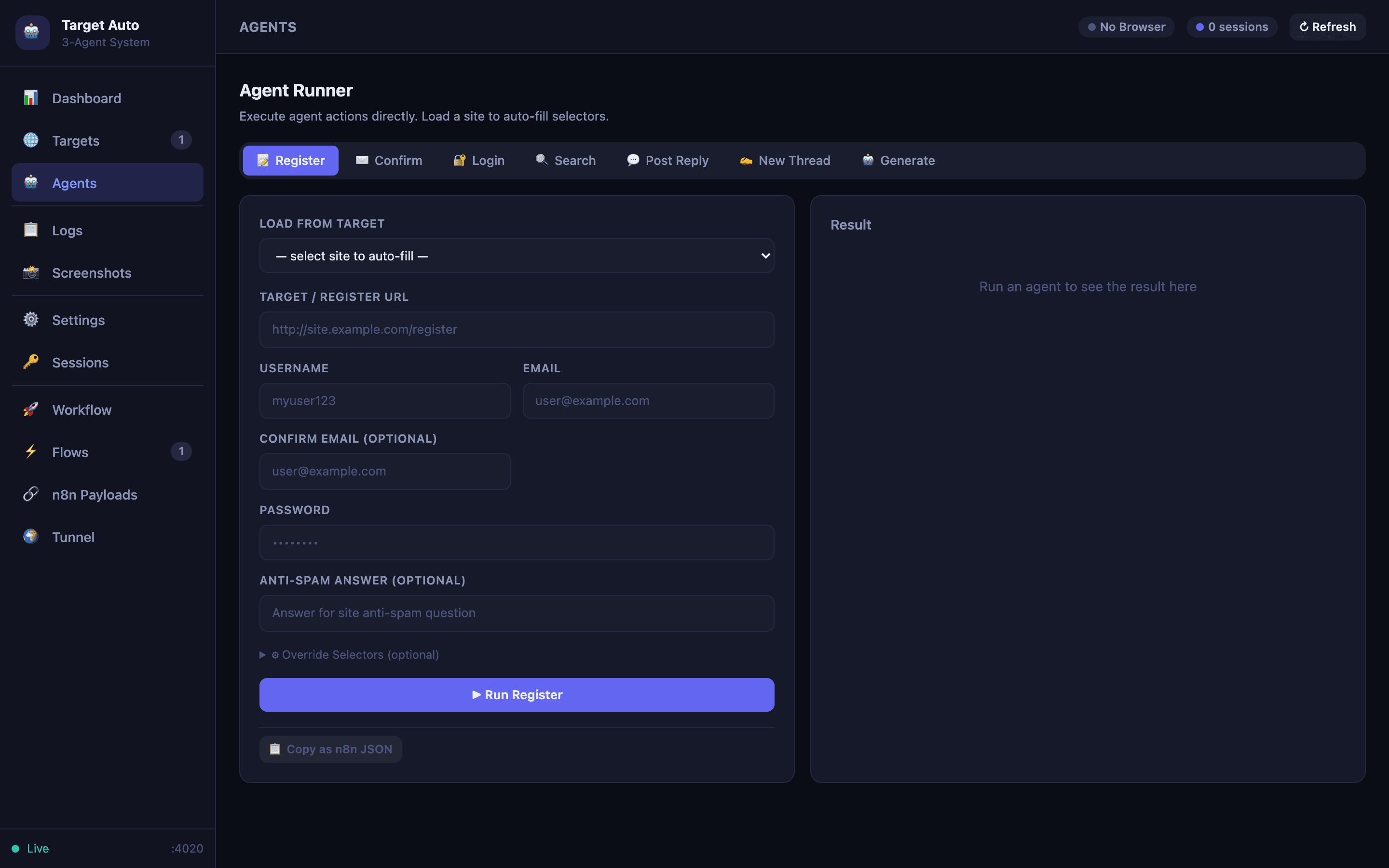 The seven reusable browser agents in the agent runner.